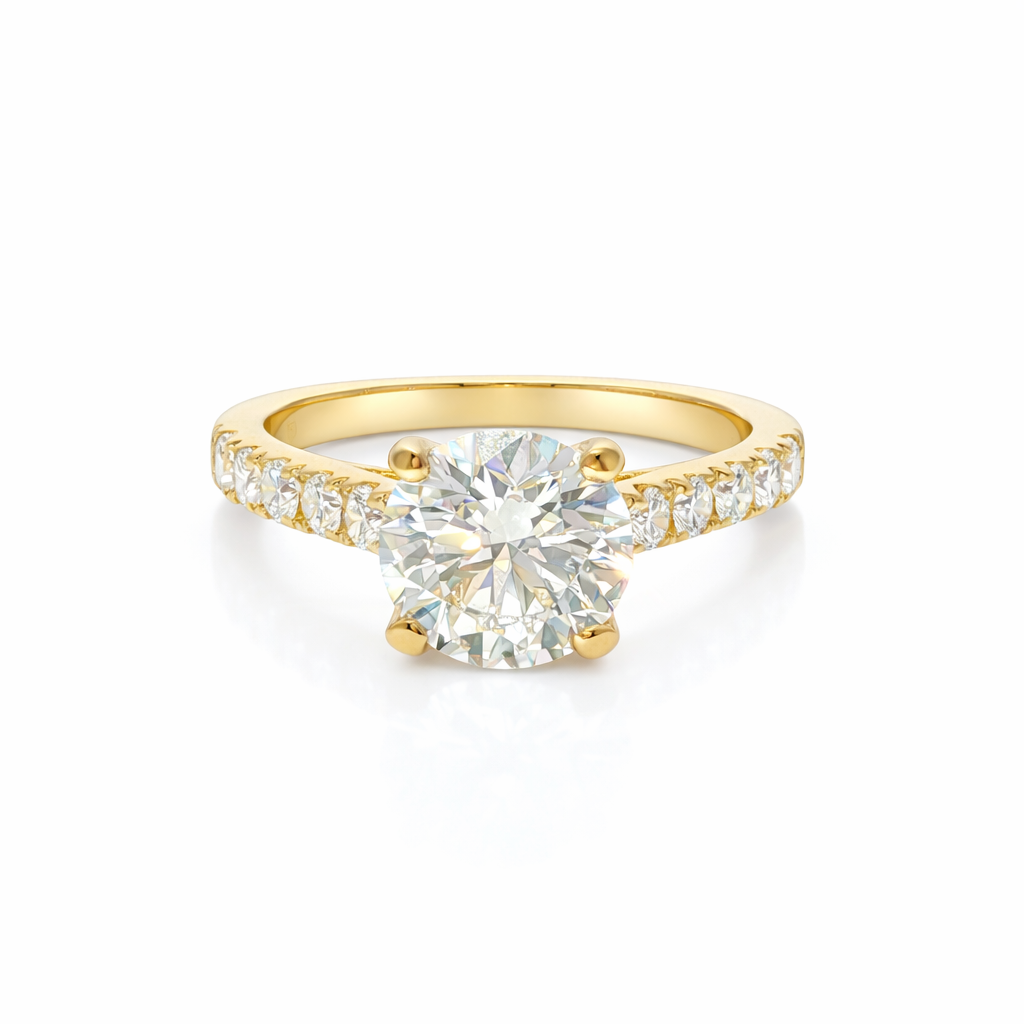 2.07 carat Round Center Lab Grown Diamond with 0.52ct accents in 14k Yellow Gold (VS1/E)