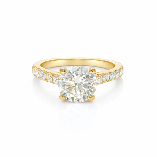 2.07 carat Round Center Lab Grown Diamond with 0.52ct accents in 14k Yellow Gold (VS1/E)