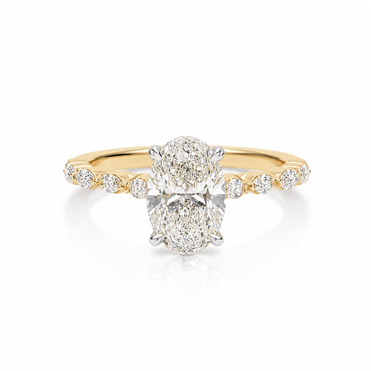 14k Gold 2.00ct Oval Cut Lab Diamond with Marquise Side Stones Engagement Ring | E/VVS2