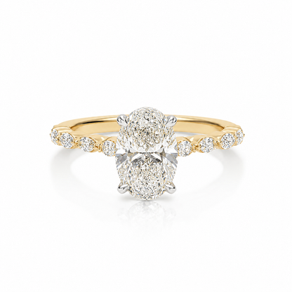 14k Gold 2.00ct Oval Cut Lab Diamond with Marquise Side Stones Engagement Ring | E/VVS2