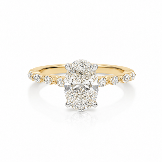 14k Gold 2.00ct Oval Cut Lab Diamond with Marquise Side Stones Engagement Ring | E/VVS2