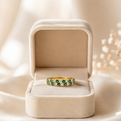 14k Gold Natural Diamond (0.77tcw) and Emerald (0.37 tcw) Ring