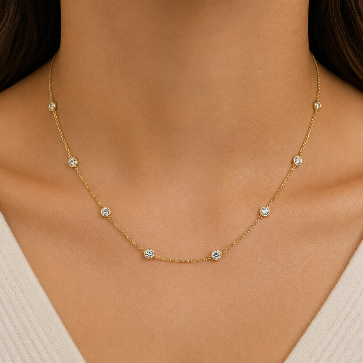 14k Yellow Gold and Lab Diamond Station Necklace (4.36 tcw)
