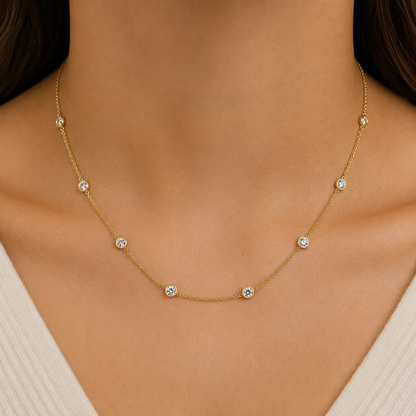 14k Yellow Gold and Lab Diamond Station Necklace (4.36 tcw)