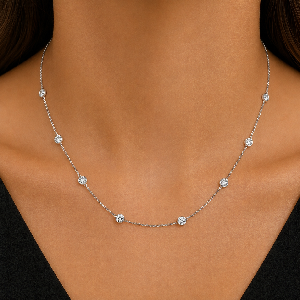 14k Yellow Gold and Lab Diamond Station Necklace (4.36 tcw)