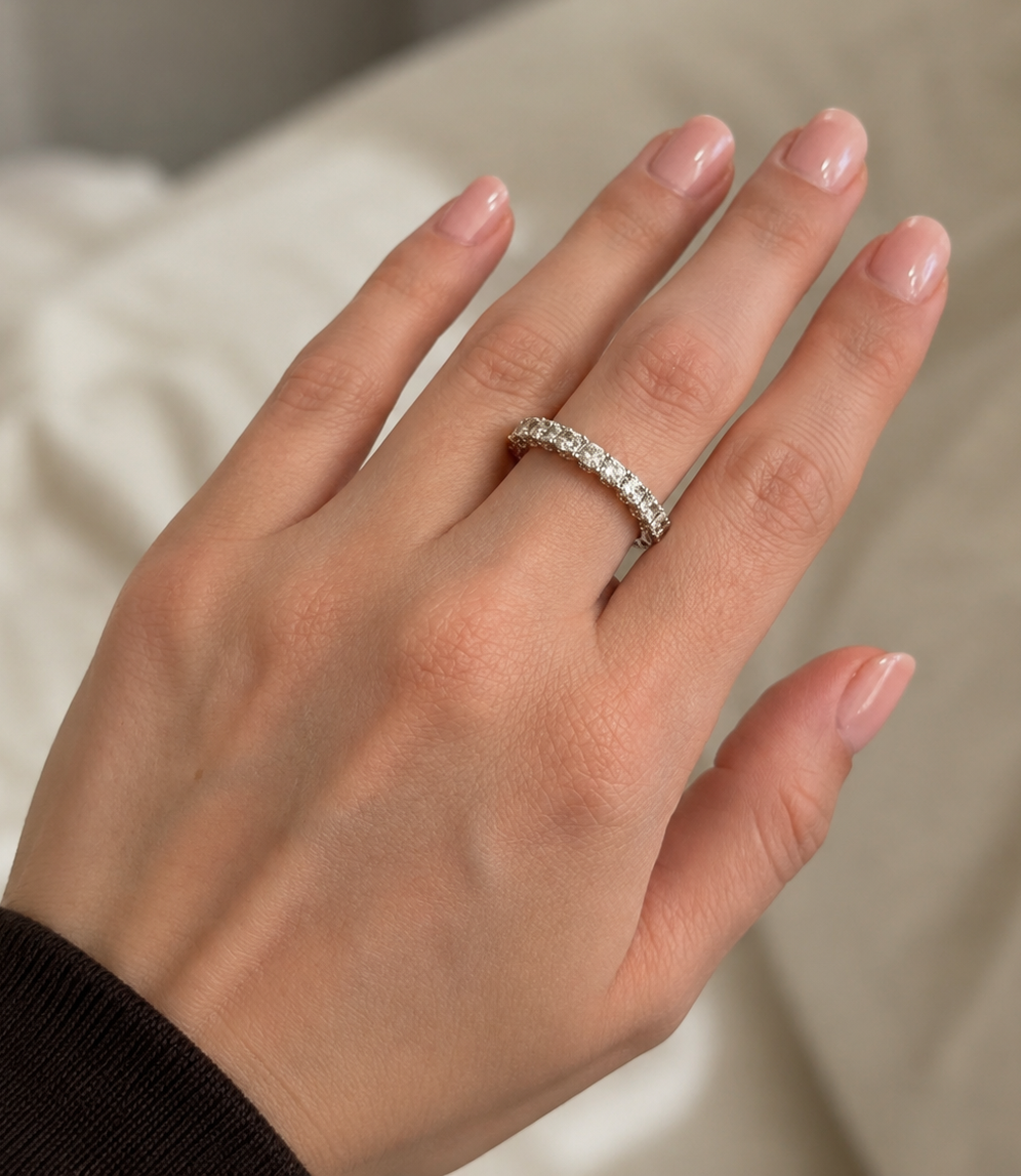 14k White Gold 3/4 Eternity Lab Diamond Band 2.87 tcw | Cushion Cut | 3.5mm