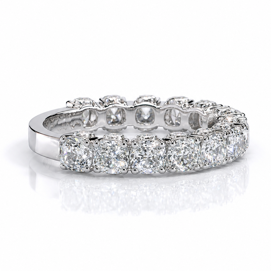 14k White Gold 3/4 Eternity Lab Diamond Band 2.87 tcw | Cushion Cut | 3.5mm