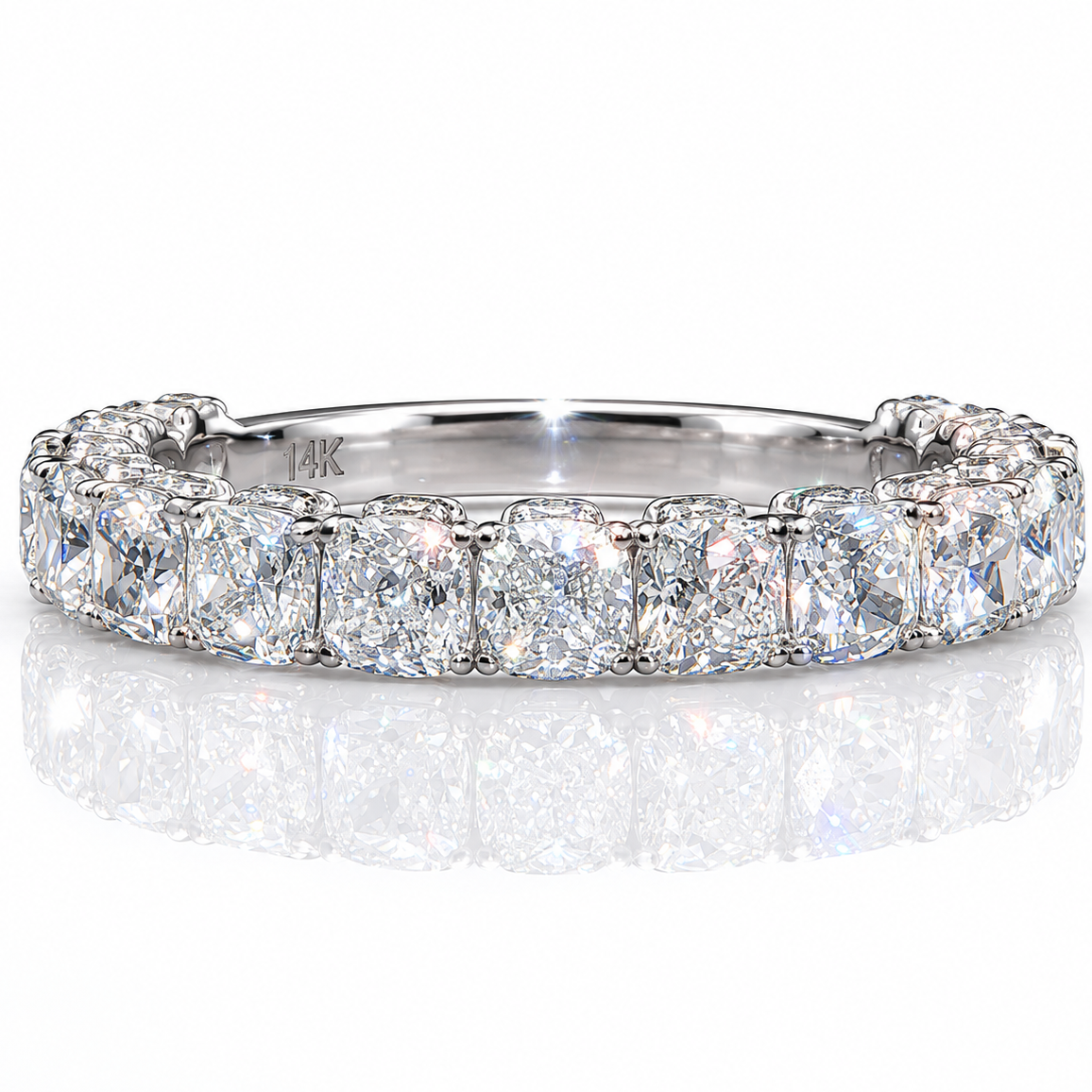 14k White Gold 3/4 Eternity Lab Diamond Band 2.87 tcw | Cushion Cut | 3.5mm