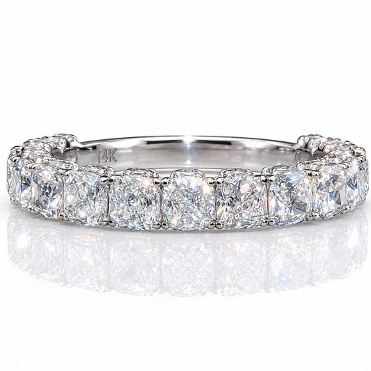 14k White Gold 3/4 Eternity Lab Diamond Band 2.87 tcw | Cushion Cut | 3.5mm