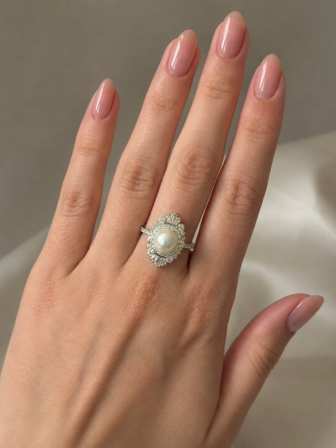14k Gold 1.25ctw Natural Diamond Pearl Cocktail Ring | 8.5mm Pearl Statement Ring