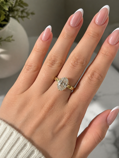 14k Gold 3.00ct Oval Lab Diamond 3mm Cigar Band Engagement Ring