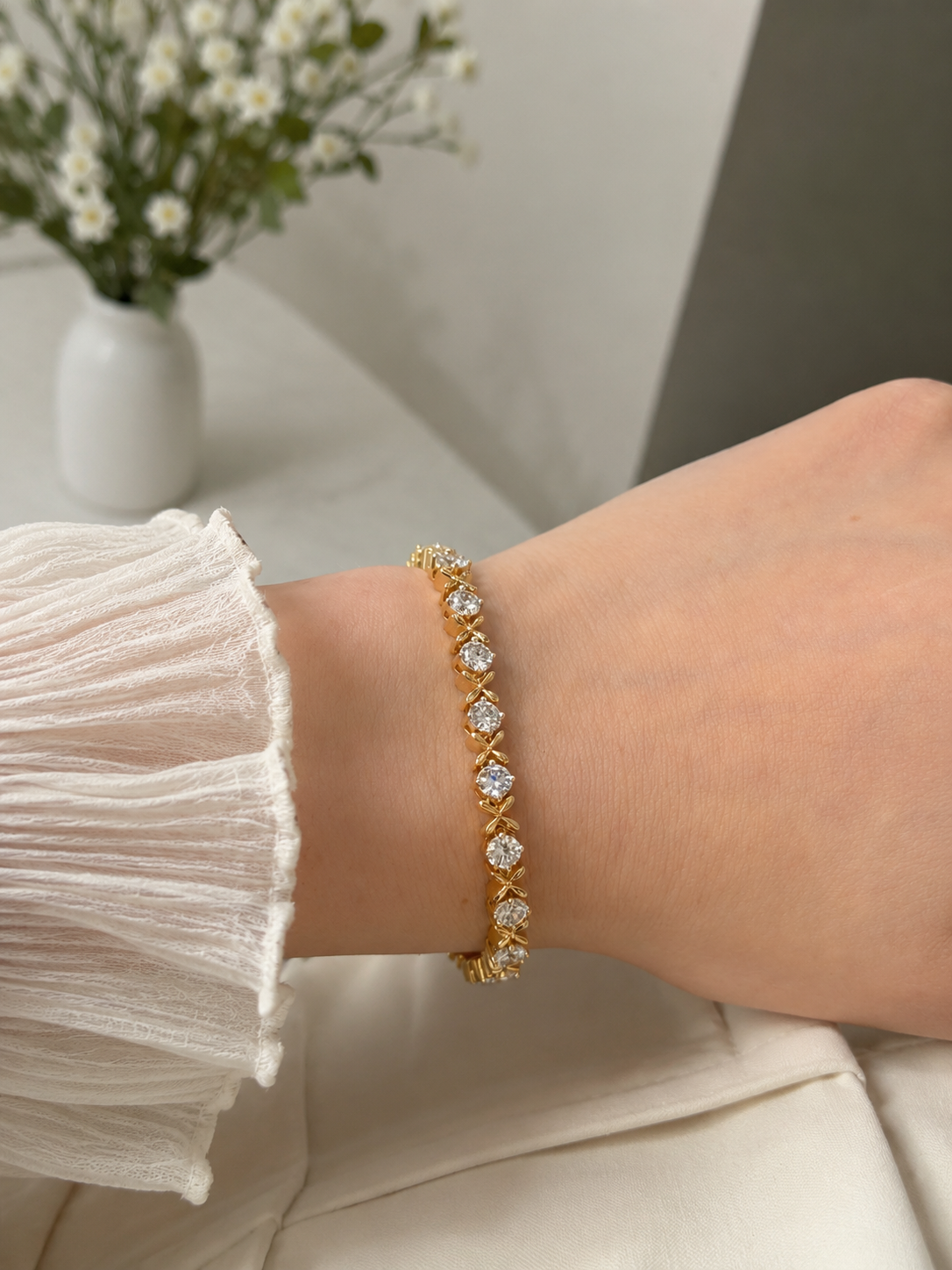 14k Gold Lab Diamond XOXO Tennis Bracelet 6.38tcw | 7" Length