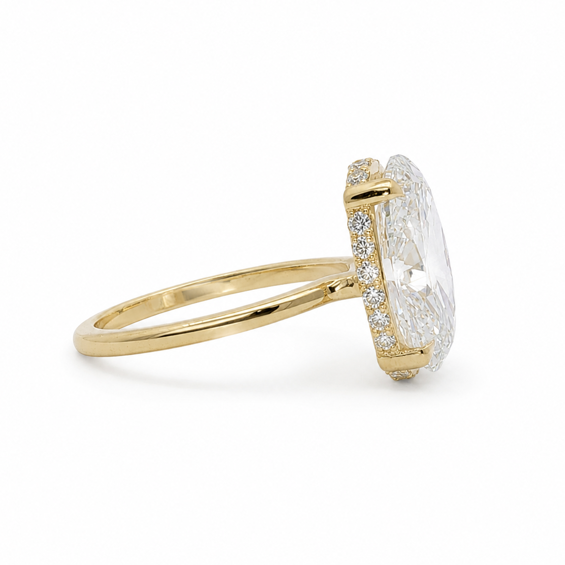 14k Gold Floating Bezel Hidden Halo 4.03 Carat Oval Lab-Grown Diamond Engagement Ring | F/VS1