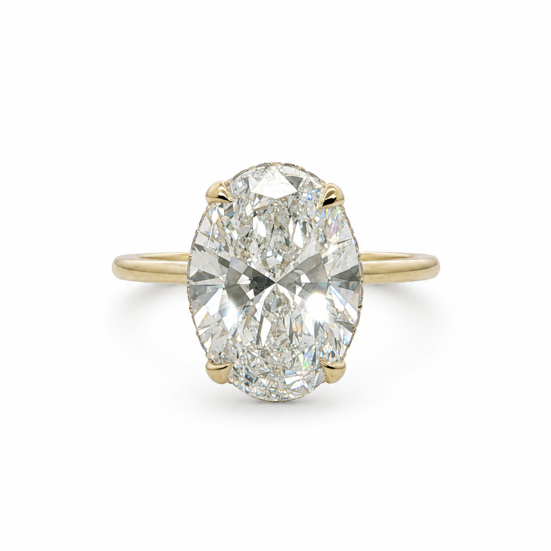 14k Gold Floating Bezel Hidden Halo 4.03 Carat Oval Lab-Grown Diamond Engagement Ring | F/VS1