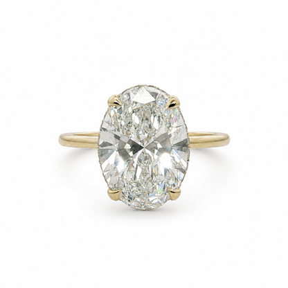 14k Gold Floating Bezel Hidden Halo 4.03 Carat Oval Lab-Grown Diamond Engagement Ring | F/VS1