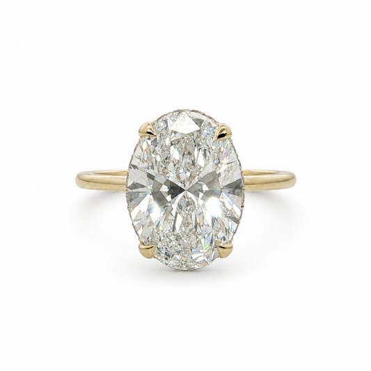 14k Gold Floating Bezel Hidden Halo 4.03 Carat Oval Lab-Grown Diamond Engagement Ring | F/VS1
