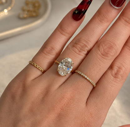 14k Gold Floating Bezel Hidden Halo 4.03 Carat Oval Lab-Grown Diamond Engagement Ring | F/VS1