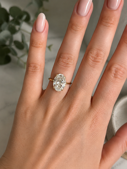 14k Gold Floating Bezel Hidden Halo 4.03 Carat Oval Lab-Grown Diamond Engagement Ring | F/VS1