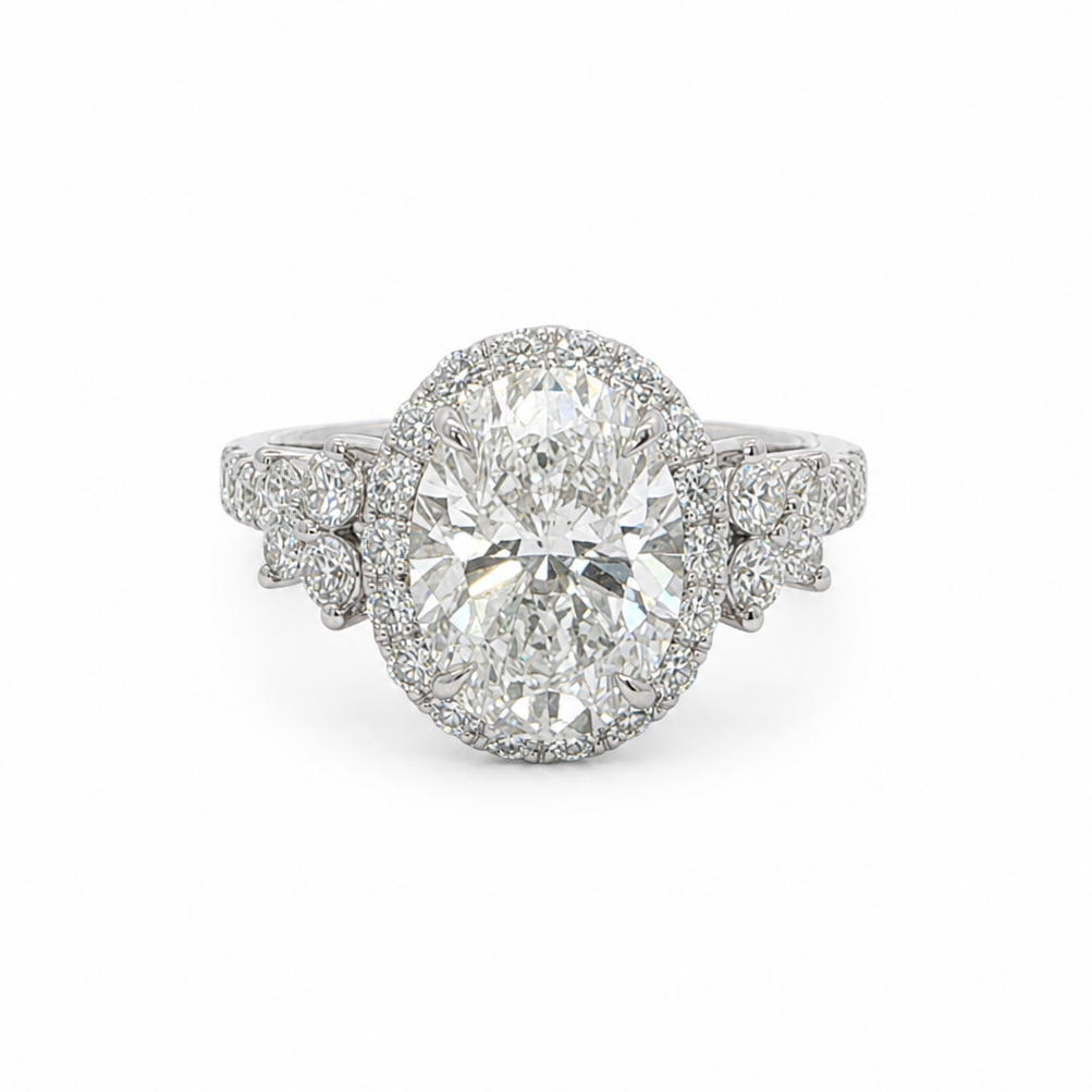 14k White Gold 2.55 Carat Oval Lab-Grown Diamond & Natural Diamond Ring (3.34 TCW) | F/VS2