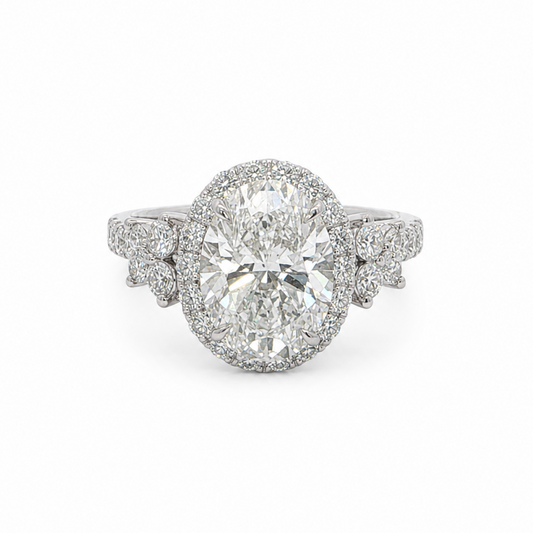 14k White Gold 2.55 Carat Oval Lab-Grown Diamond & Natural Diamond Ring (3.34 TCW) | F/VS2