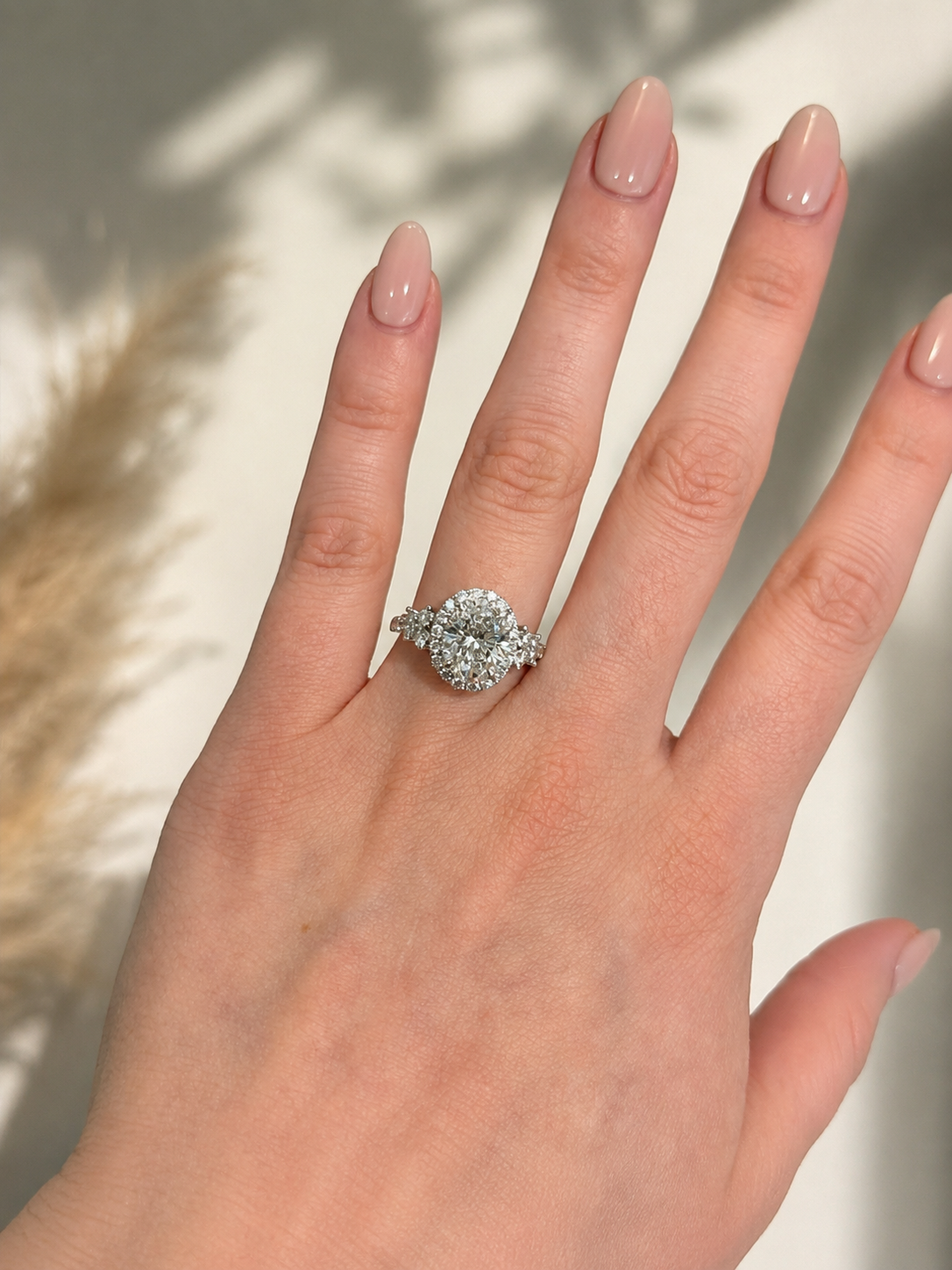 14k White Gold 2.55 Carat Oval Lab-Grown Diamond & Natural Diamond Ring (3.34 TCW) | F/VS2