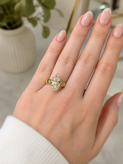 14k Gold 3.02ct Marquise Cut Lab Diamond Cigar Band Ring with Mixed Cut Accents | E/VS1