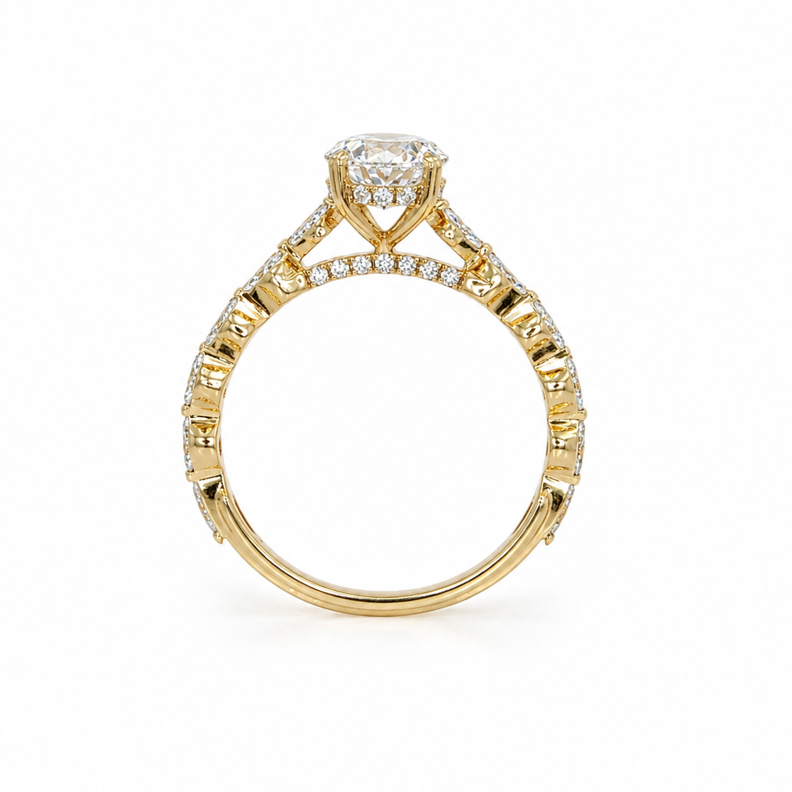 14k Gold 2.00ct Oval Cut Lab Diamond with Marquise Side Stones Engagement Ring | E/VVS2
