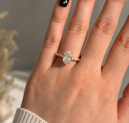 14k Gold 2.00ct Oval Cut Lab Diamond with Marquise Side Stones Engagement Ring | E/VVS2