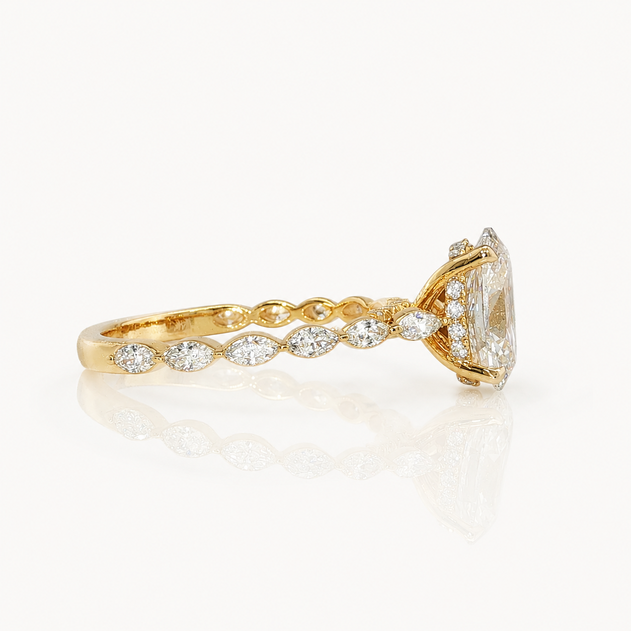 14k Gold 2.00ct Oval Cut Lab Diamond with Marquise Side Stones Engagement Ring | E/VVS2