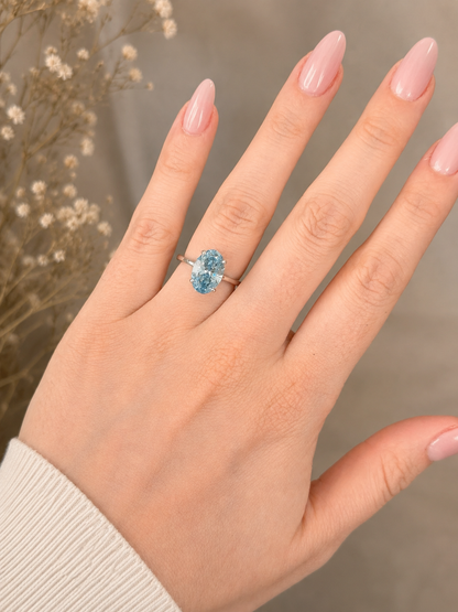 14k White Gold Fancy Aqua Lab Grown Diamond Engagement Ring (3.06tcw)