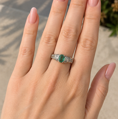 14k White Gold Natural Diamond & Mint Green Tourmaline Ring | 1.00tcw