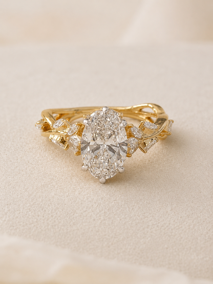 14k Gold 2ct E/VS1 Oval Lab Diamond Engagement Ring with Marquise Floral Accents