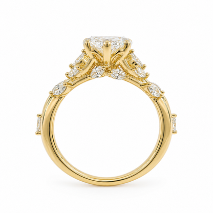 14k Gold 2ct E/VS1 Oval Lab Diamond Engagement Ring with Marquise Floral Accents