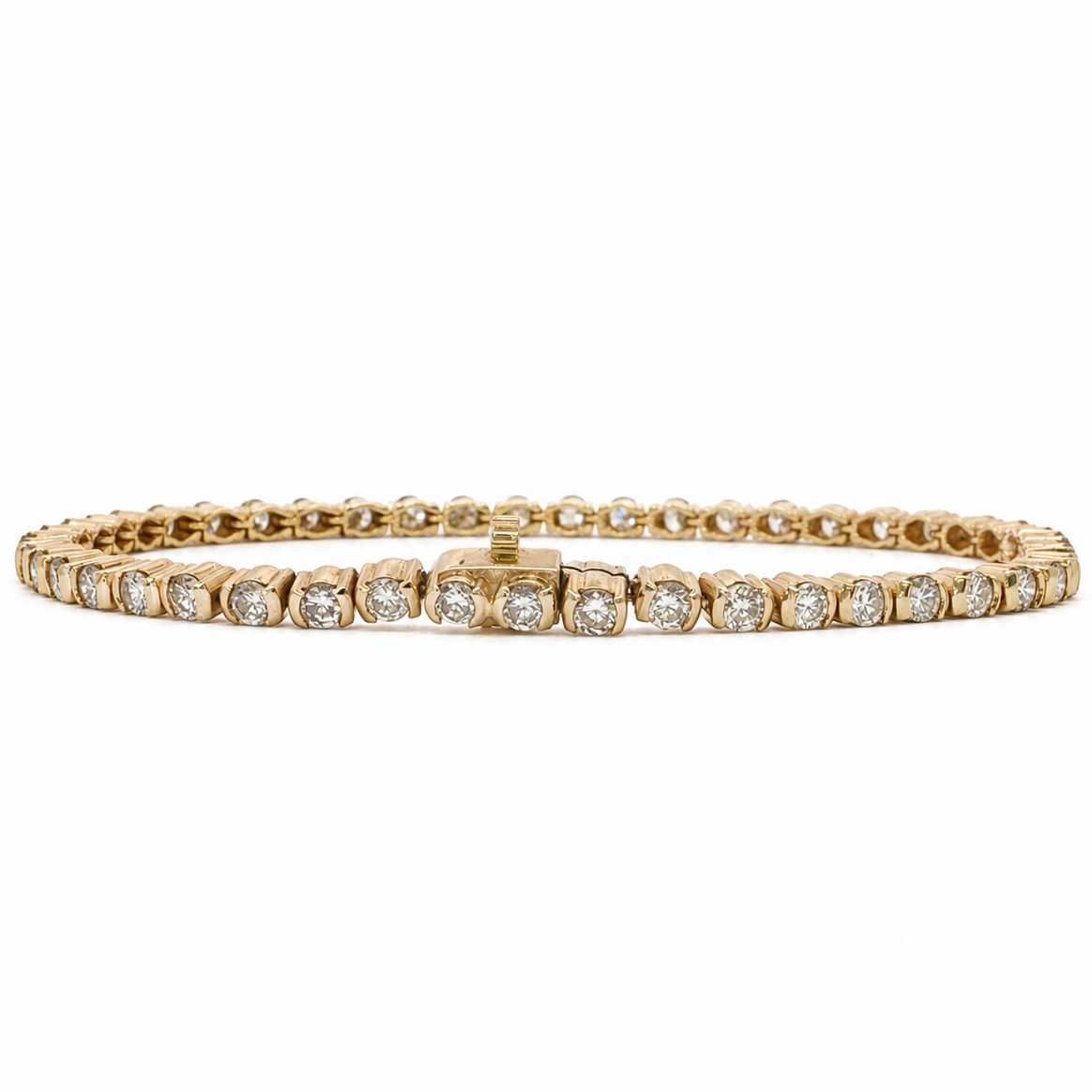14k Gold Vintage Natural Diamond Half Bezel Tennis Bracelet | 3.00 tcw