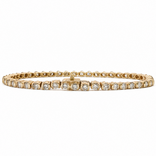 14k Gold Vintage Natural Diamond Half Bezel Tennis Bracelet | 3.00 tcw