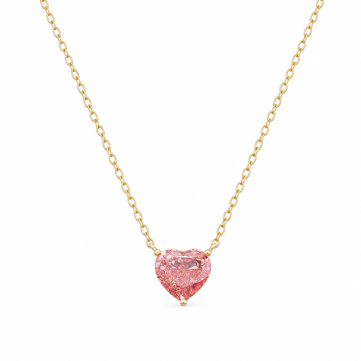 14k Gold 1.16ct Fancy Vivid Pink Heart Lab Diamond Necklace | Adjustable 16-18"