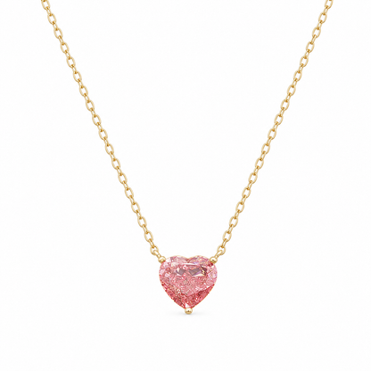14k Gold 1.16ct Fancy Vivid Pink Heart Lab Diamond Necklace | Adjustable 16-18"