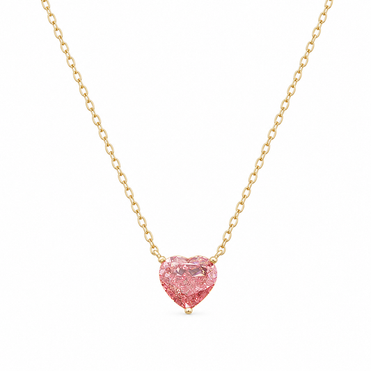 14k Gold 1.16ct Fancy Vivid Pink Heart Lab Diamond Necklace | Adjustable 16-18"