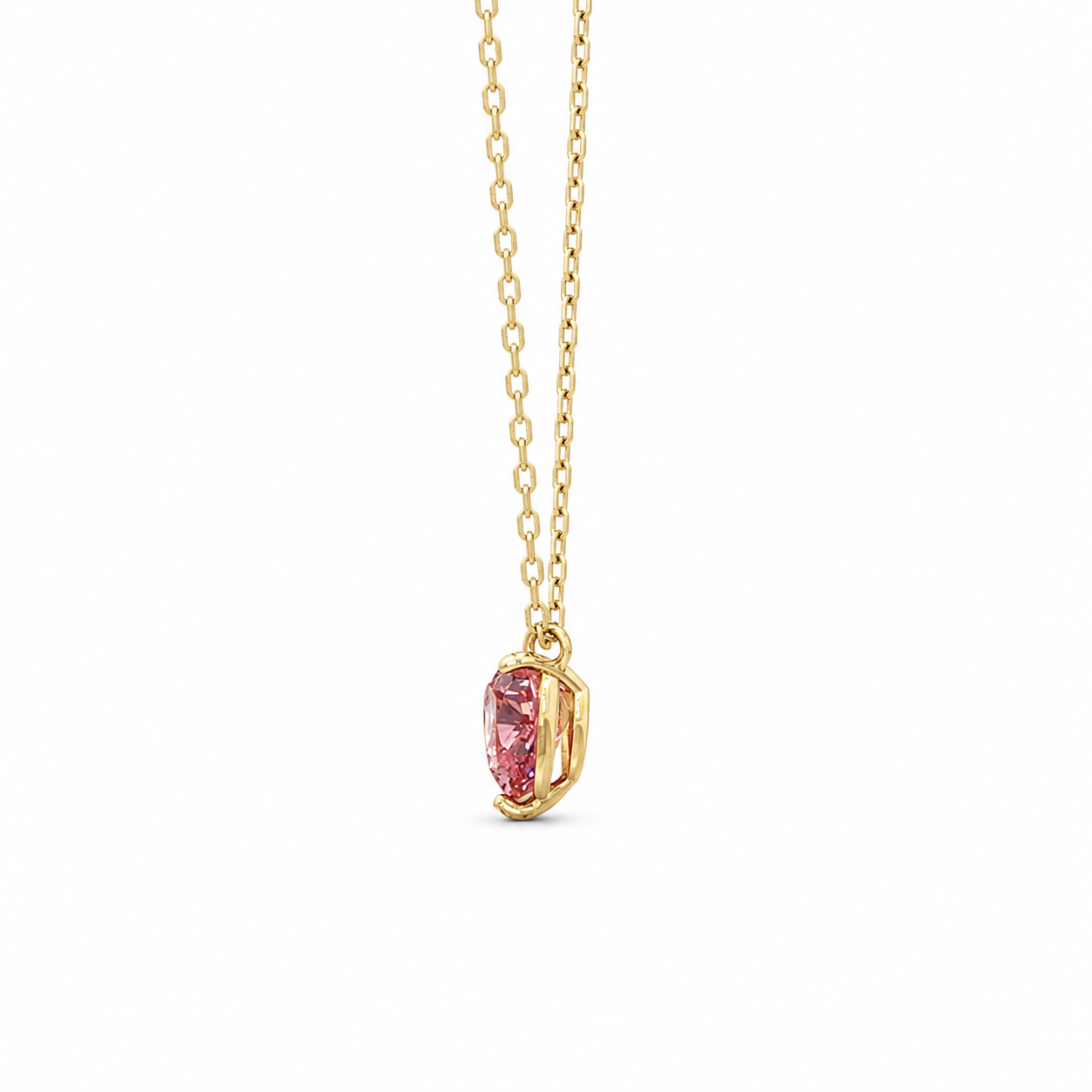 14k Gold 1.16ct Fancy Vivid Pink Heart Lab Diamond Necklace | Adjustable 16-18"