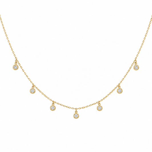 14k Gold Natural Diamond Bezel Drop Necklace | 0.28 tcw EF/VS Diamond | Adjustable 16"-18"