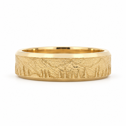14k Gold Mountain Range Band | Soft Matte Finish | Beveled High-Polish Edge | Size 9