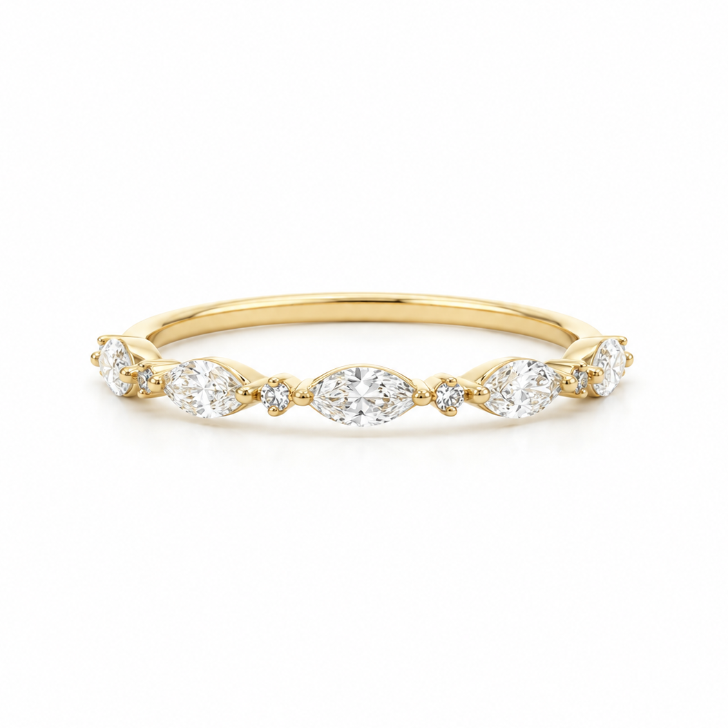 14k Gold Marquise and Round Diamond Band | 0.42tcw
