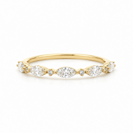 14k Gold Marquise and Round Diamond Band | 0.42tcw