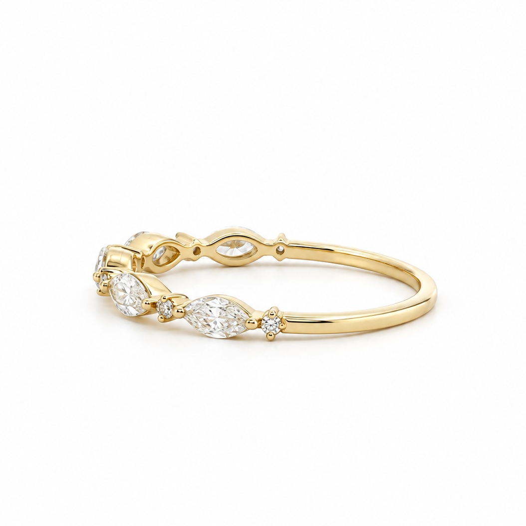 14k Gold Marquise and Round Diamond Band | 0.42tcw