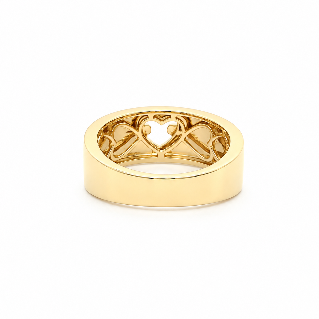 18k Gold Diamond Heart Cigar Band Ring | 0.09tcw