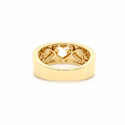 18k Gold Diamond Heart Cigar Band Ring | 0.09tcw