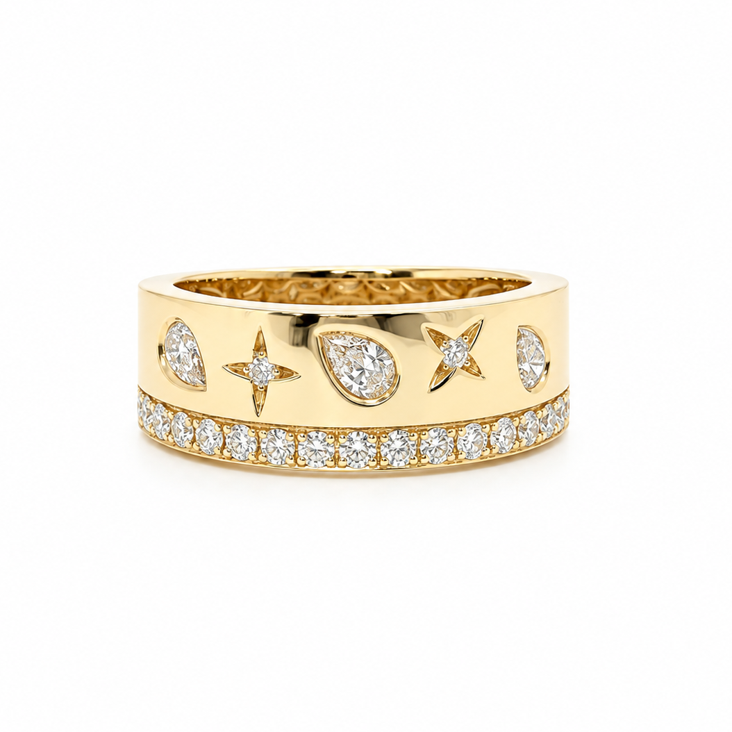 18k Gold Gypsy Set Diamond Infinity Cigar Band Ring | 0.62tcw