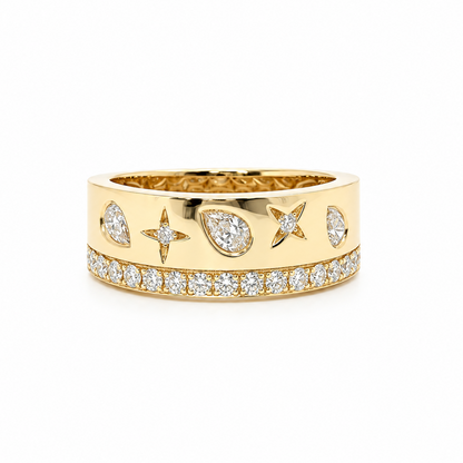 18k Gold Gypsy Set Diamond Infinity Cigar Band Ring | 0.62tcw