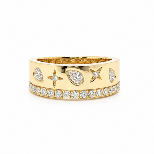 18k Gold Gypsy Set Diamond Infinity Cigar Band Ring | 0.62tcw