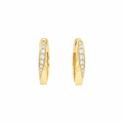 18k Gold Natural Diamond Twist Huggie Earrings | 0.27tcw | 15.5mm